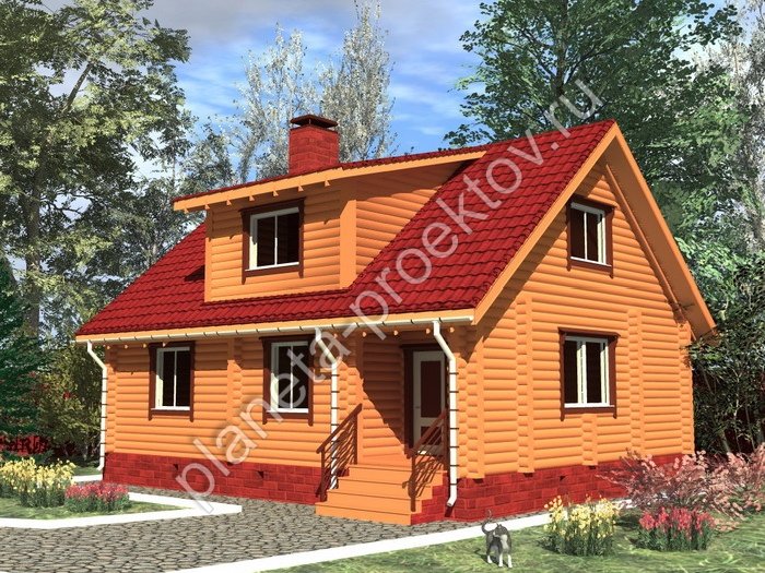 Одноэтажный дом из бревна с мансардой 14-116 фото